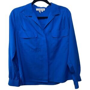 Vintage Laura & Jayne Long Sleeve Button Front Shirt Top‎ Royal Blue Pockets 10